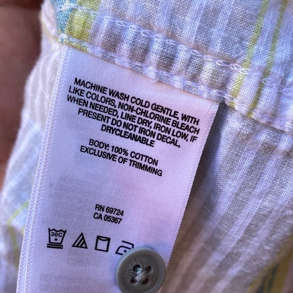 Columbia Mens Medium White Blue Stripe Collar Button Down Short Sleeve Shirt - Picture 5 of 8